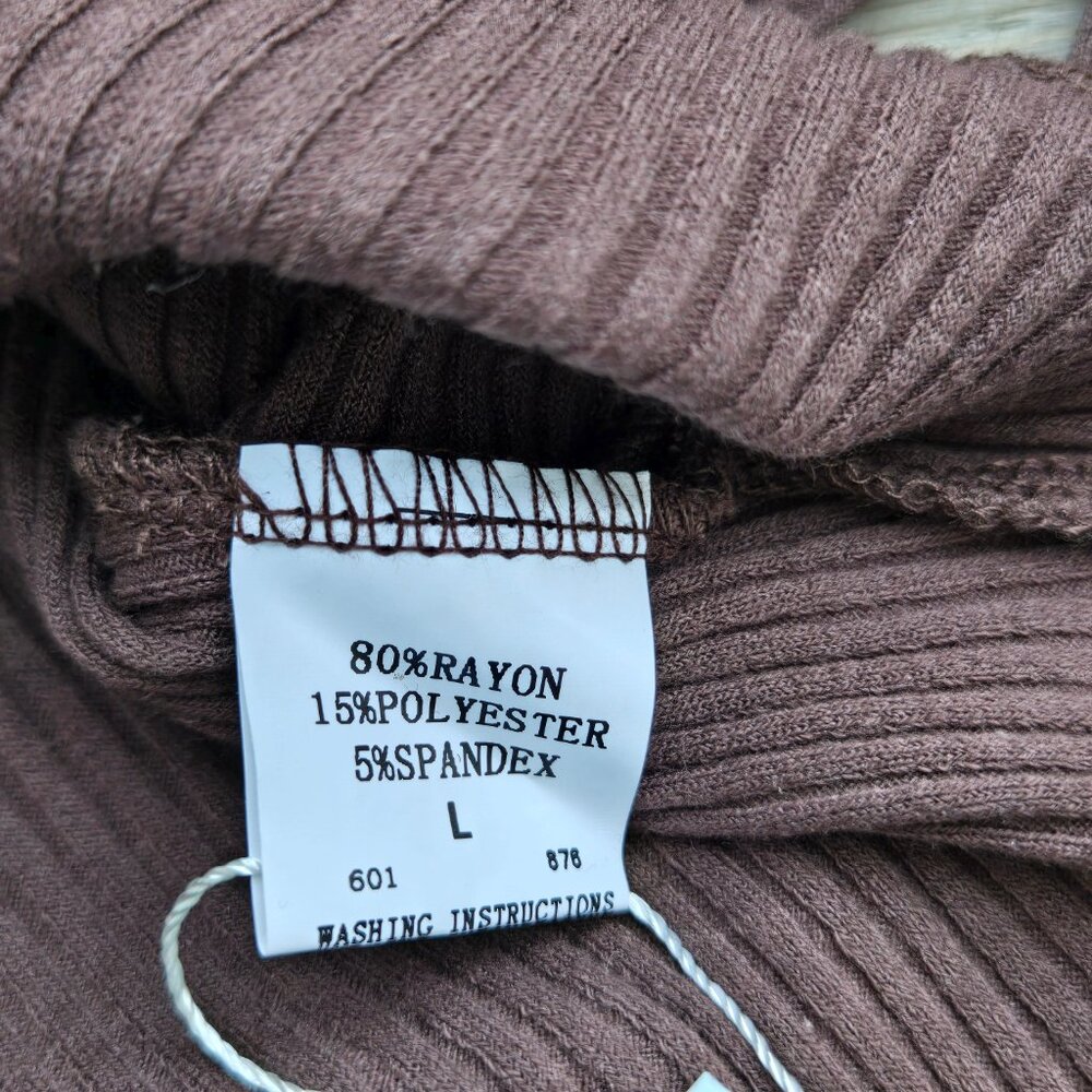 Brown Fall Long Sleeve V Neck Sexy Ribbed Knit Cropped Sweater Slim Fit - Large - Picture 3 of 3